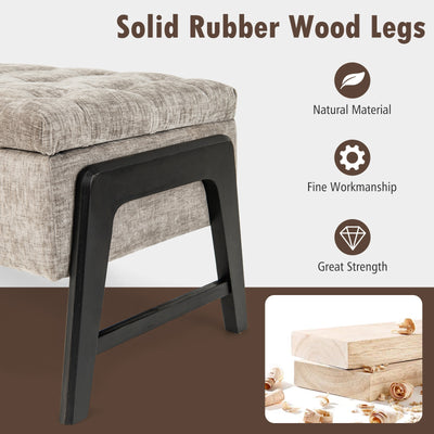 *Modern Chenille Storage Bench with Solid Rubber Wood Legs - Gray