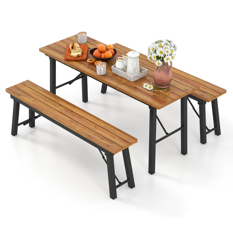 *Folding Picnic Bench Set Rectangular Acacia Wood Dining Camping BBQ Benches