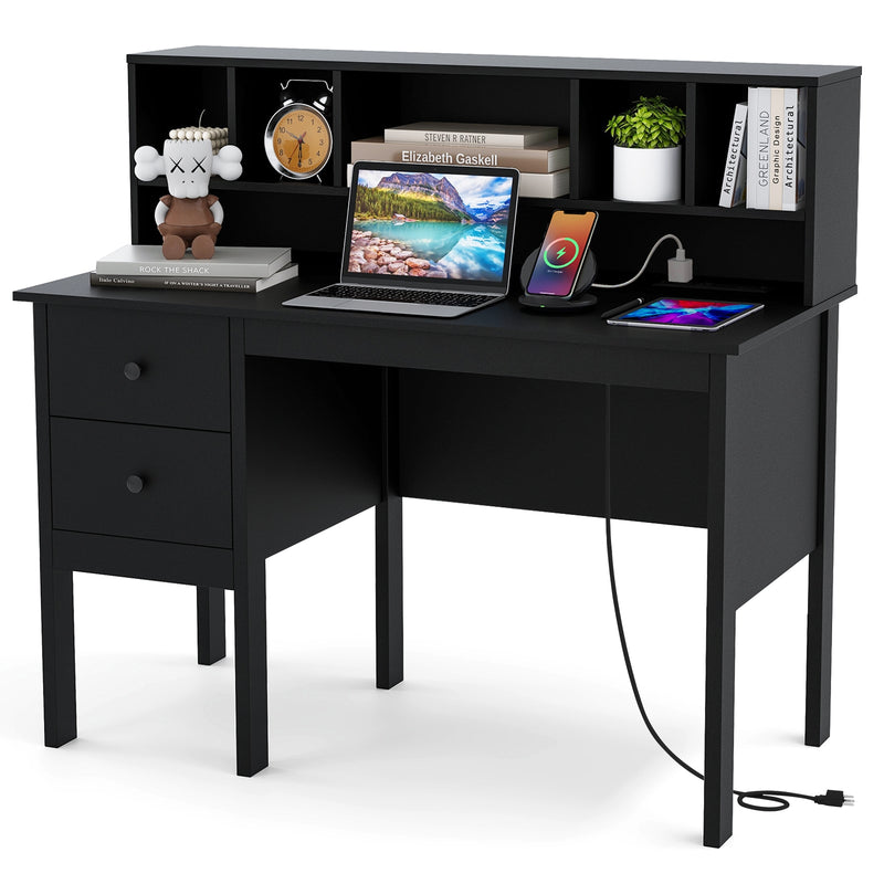 *48 Inch Home Office Computer Desk with Type-C Power Outlets - Black