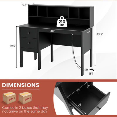 *48 Inch Home Office Computer Desk with Type-C Power Outlets - Black