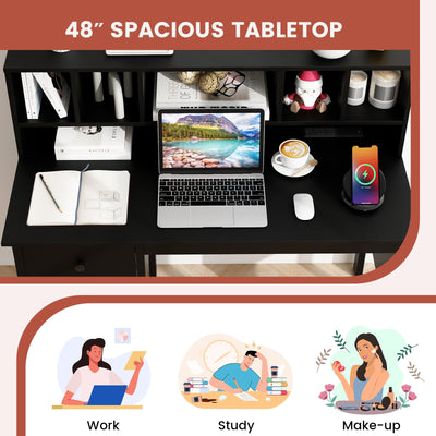 *48 Inch Home Office Computer Desk with Type-C Power Outlets - Black