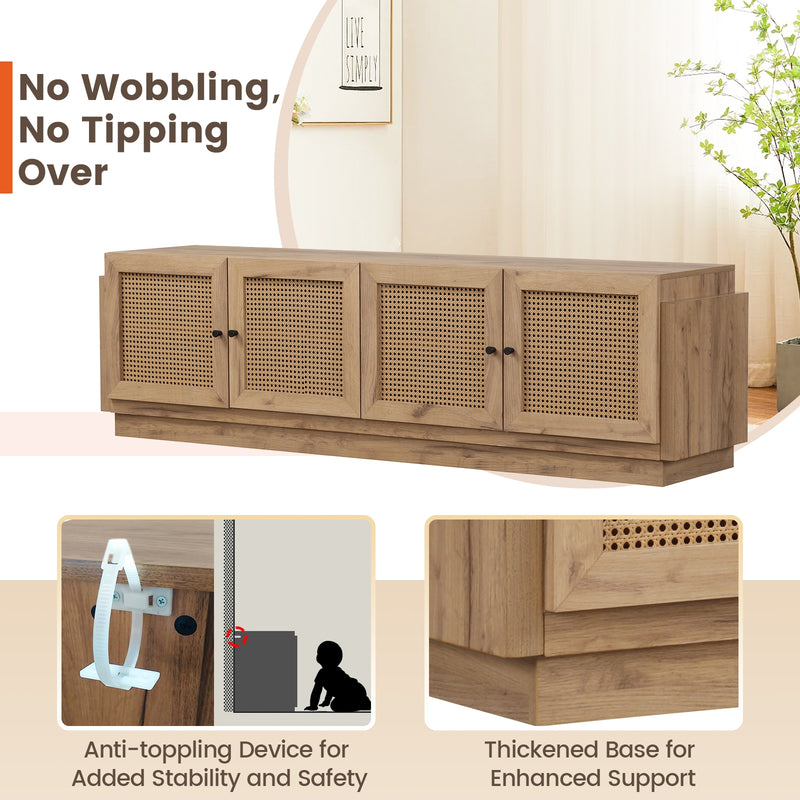 Farmhouse TV Stand for TVs up to 75 Inches with 2 Cabinets-Oak