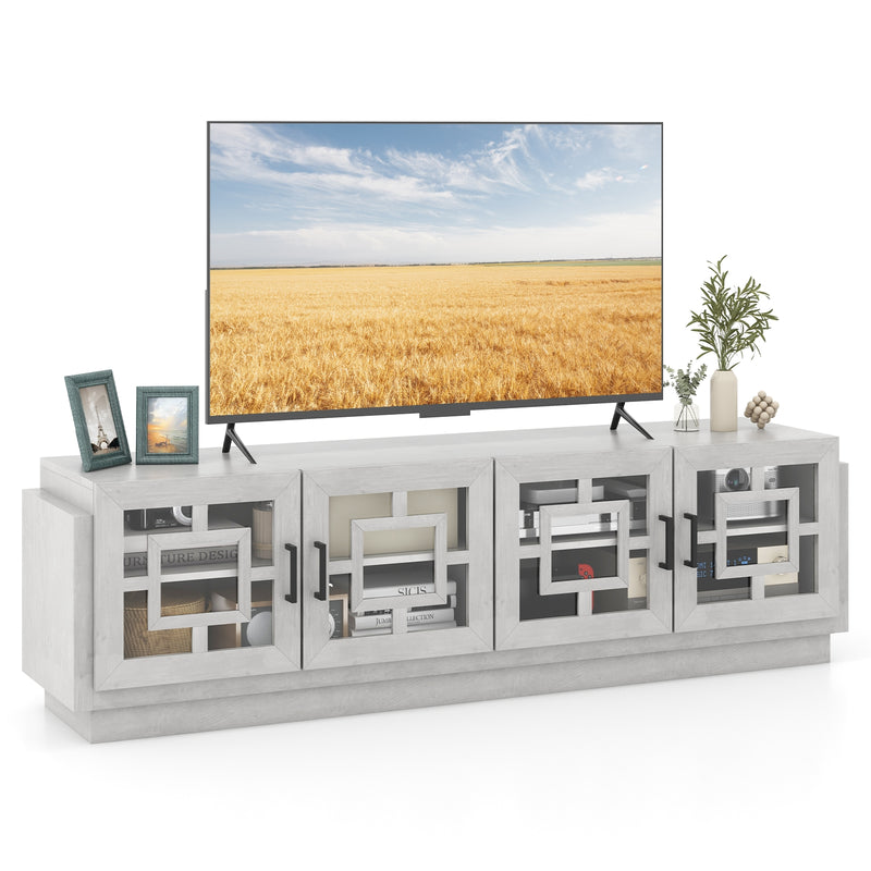 4-Door TV Stand for TVs up to 75 Inch Media Console Table with Adjustable Shelves-Oak