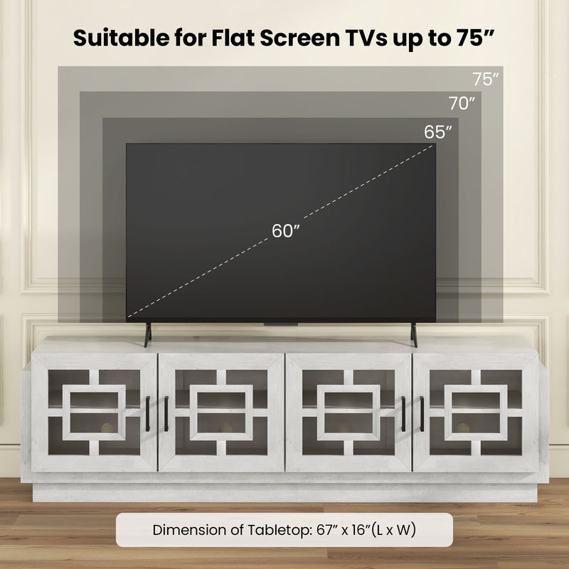 4-Door TV Stand for TVs up to 75 Inch Media Console Table with Adjustable Shelves-Oak
