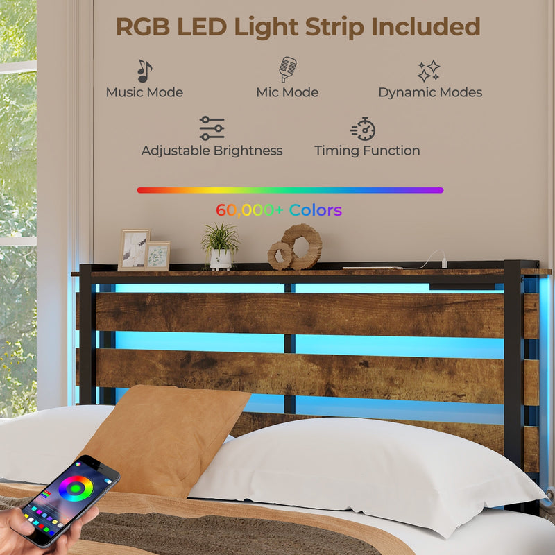 Full/Queen/Twin Size Bed Frame with Drawers LED Lights and USB Ports-Full Size