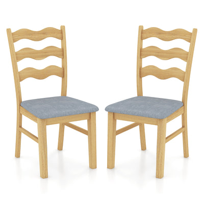 Dining Chair Set of 2 Linen Fabric Upholstered Kitchen Chairs with Padded Seat-Natural