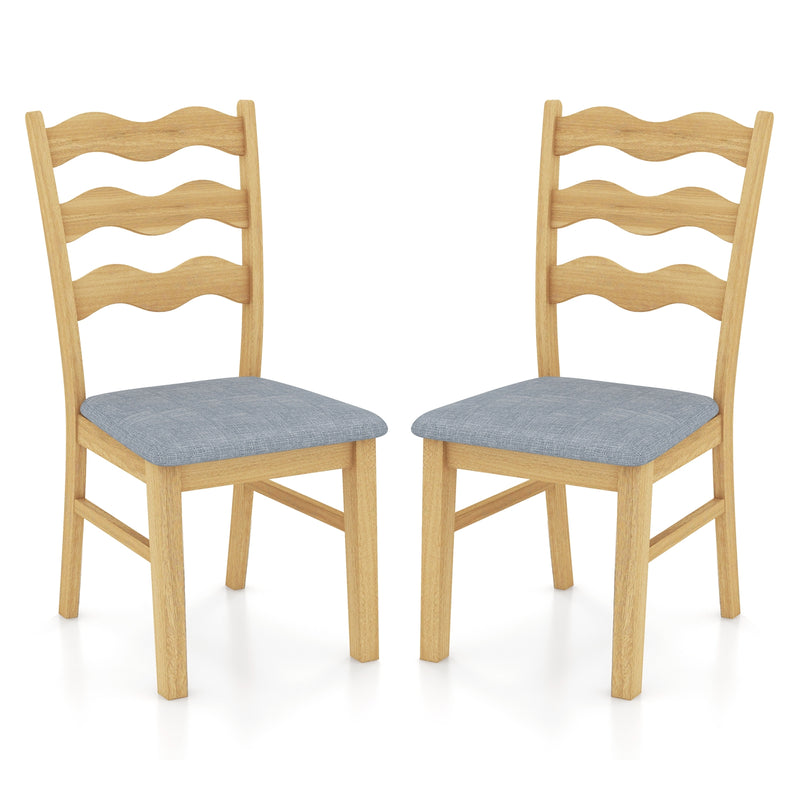 Dining Chair Set of 2 Linen Fabric Upholstered Kitchen Chairs with Padded Seat-Natural