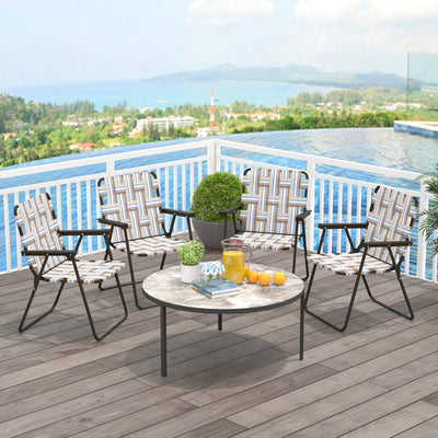 *4 Pieces Folding Beach Chair Camping Lawn Webbing Chair - Coffee