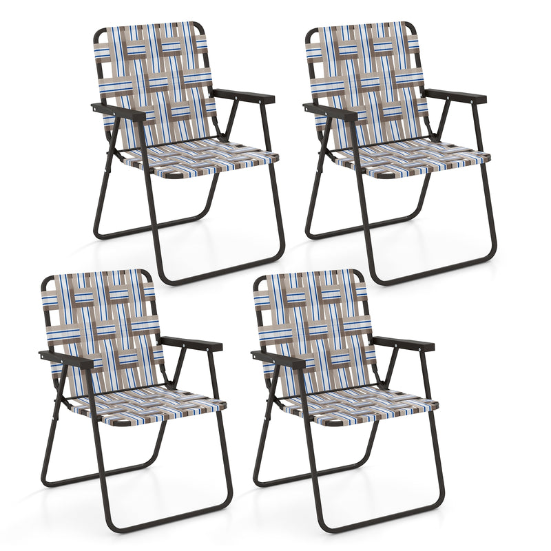 *4 Pieces Folding Beach Chair Camping Lawn Webbing Chair - Coffee
