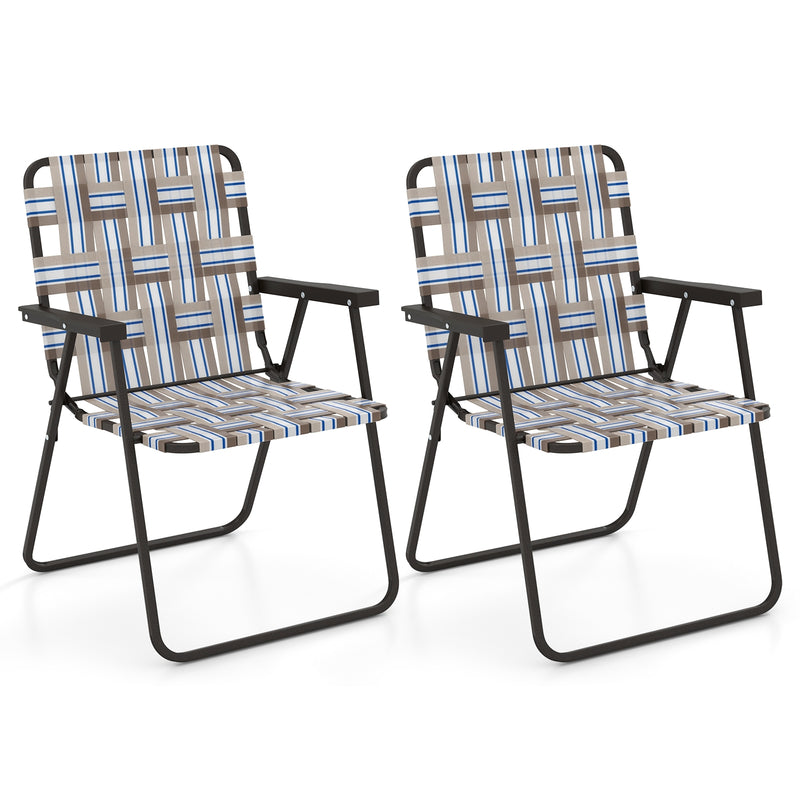 *4 Pieces Folding Beach Chair Camping Lawn Webbing Chair - Coffee