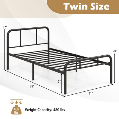 Modern Metal Platform Bed with Headboard and Footboard-Black