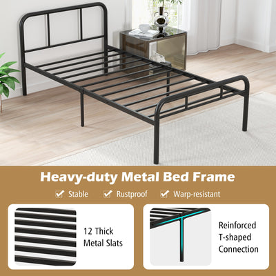 Modern Metal Platform Bed with Headboard and Footboard-Black