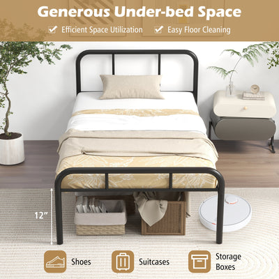 Modern Metal Platform Bed with Headboard and Footboard-Black