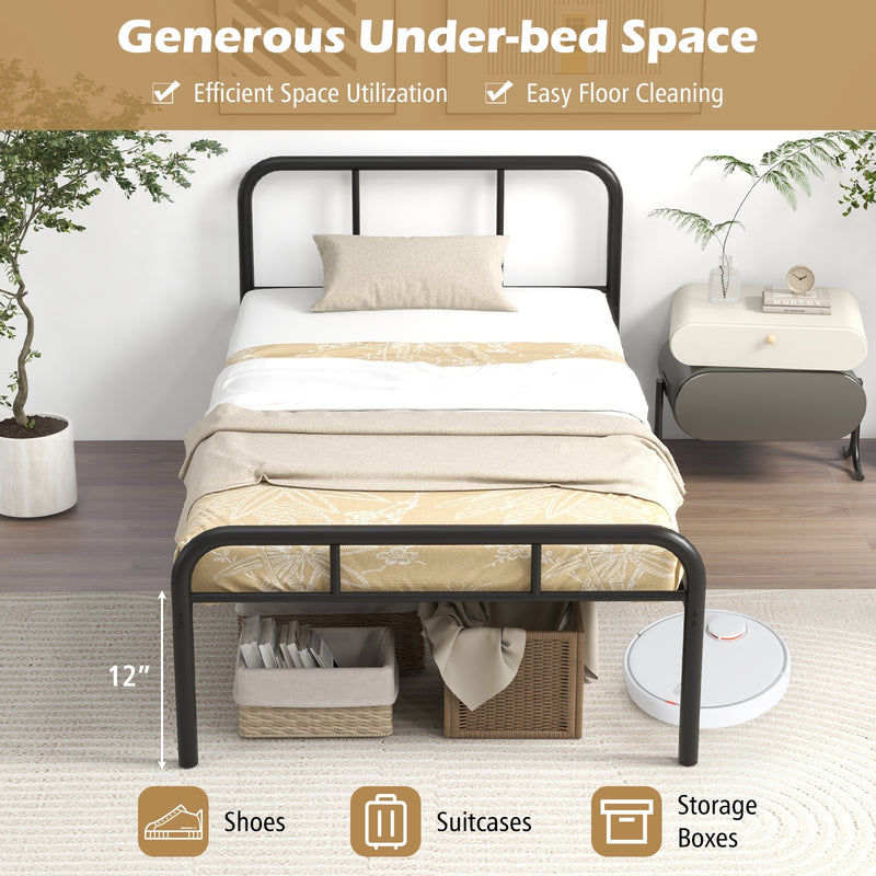 Modern Metal Platform Bed with Headboard and Footboard-Black
