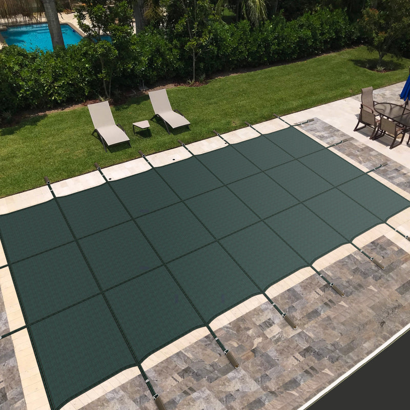 34 x 18 Feet Safety Pool Cover Fits 32 x16 Feet Inground Swimming Pools - Green