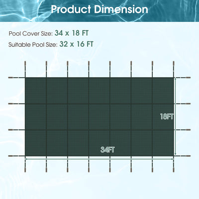 34 x 18 Feet Safety Pool Cover Fits 32 x16 Feet Inground Swimming Pools - Green