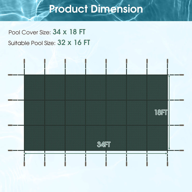 34 x 18 Feet Safety Pool Cover Fits 32 x16 Feet Inground Swimming Pools - Green
