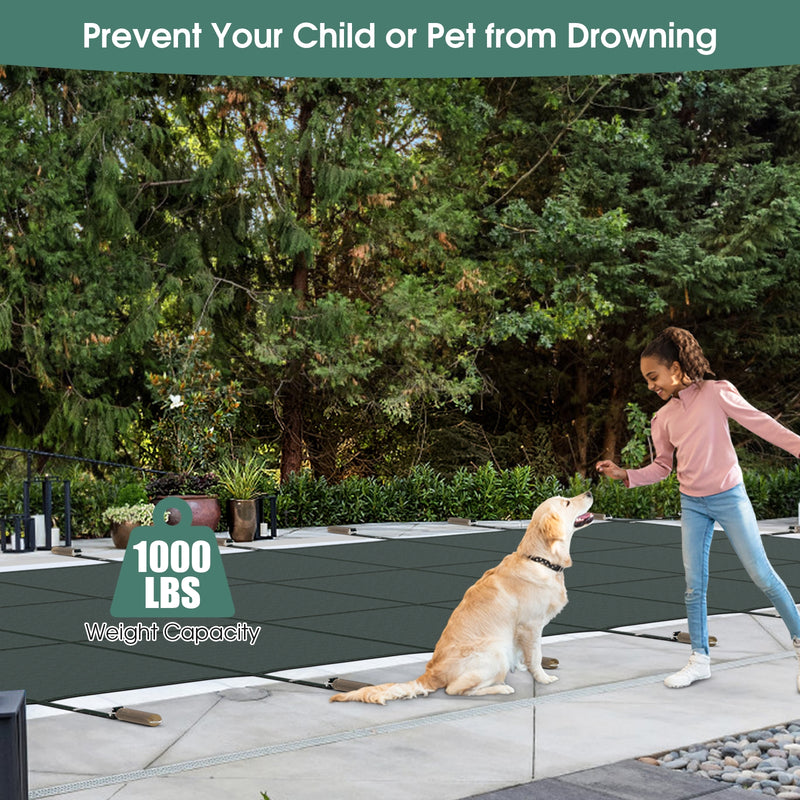 34 x 18 Feet Safety Pool Cover Fits 32 x16 Feet Inground Swimming Pools - Green