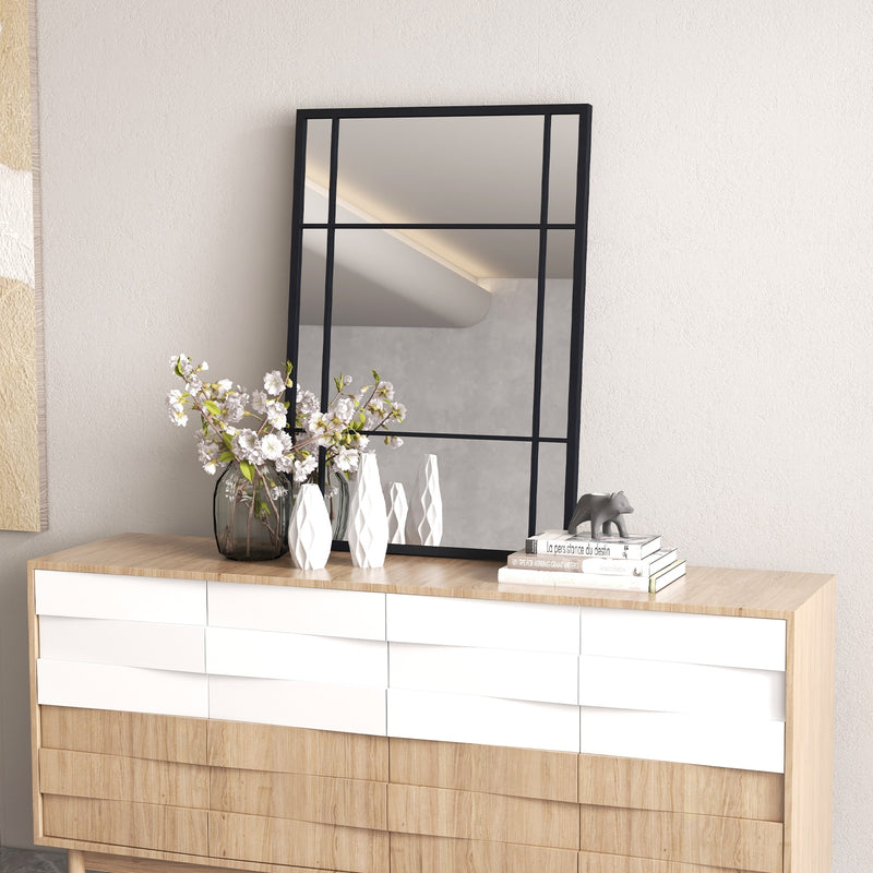 40 x 28 Inch Wall Mounted Mirror Metal Framed Hanging Mirror for Living Room Bedroom-Black