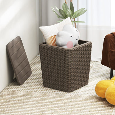 Outdoor Resin Storage Side Table with Removable Lid and Wicker-woven Accent-Coffee