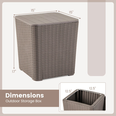Outdoor Resin Storage Side Table with Removable Lid and Wicker-woven Accent-Coffee