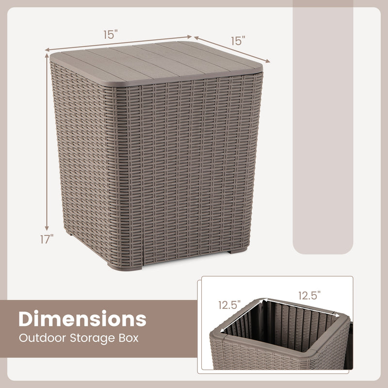 Outdoor Resin Storage Side Table with Removable Lid and Wicker-woven Accent-Coffee