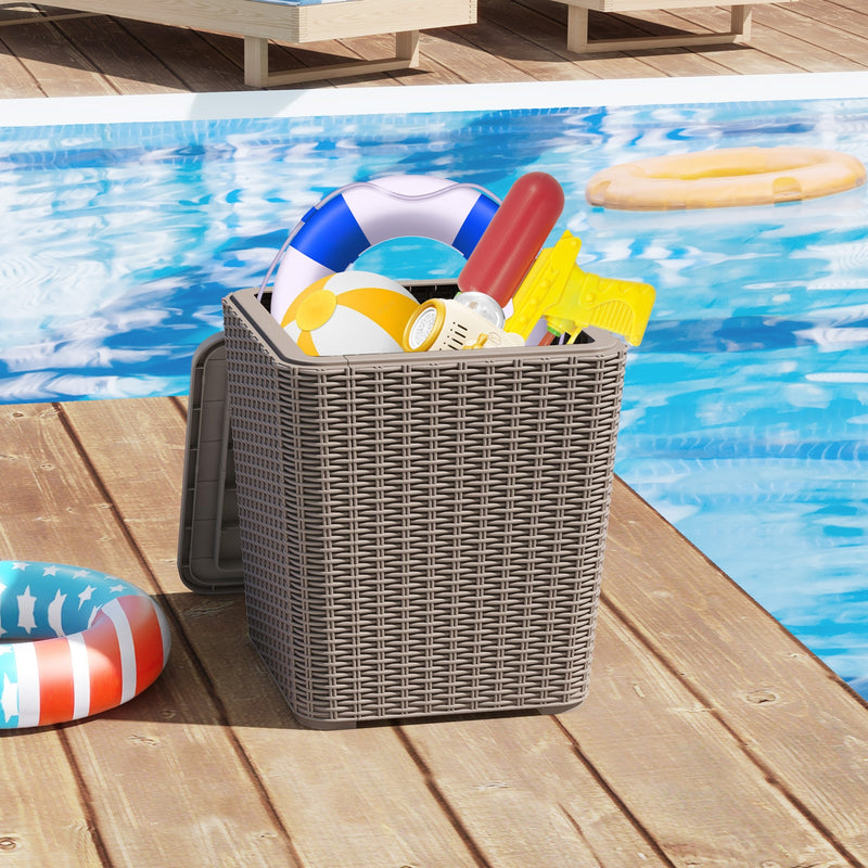 Outdoor Resin Storage Side Table with Removable Lid and Wicker-woven Accent-Coffee