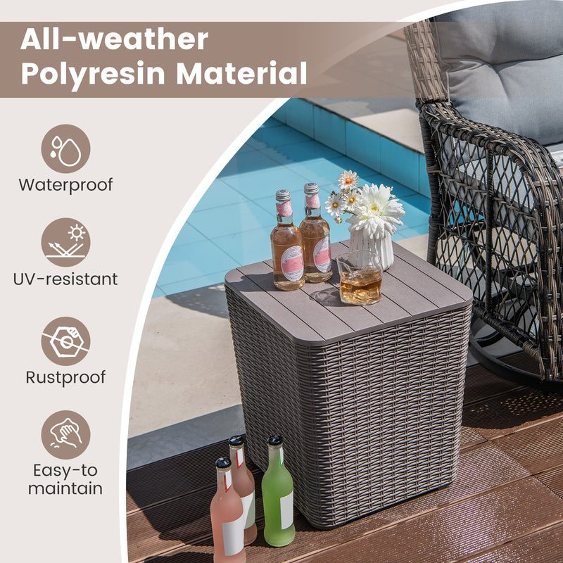 Outdoor Resin Storage Side Table with Removable Lid and Wicker-woven Accent-Coffee