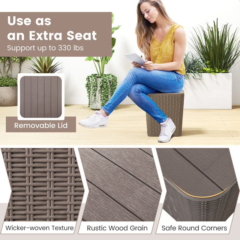 Outdoor Resin Storage Side Table with Removable Lid and Wicker-woven Accent-Coffee