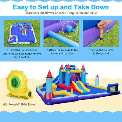 *Rocket Theme Inflatable Water Slide Park with 1100W Blower