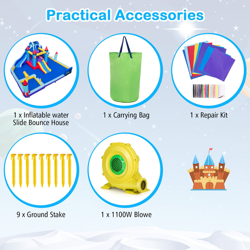 *Rocket Theme Inflatable Water Slide Park with 1100W Blower
