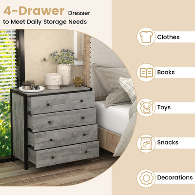 4-Drawer Dresser Modern Wooden Chest of Drawers for Bedroom Living Room-Gray