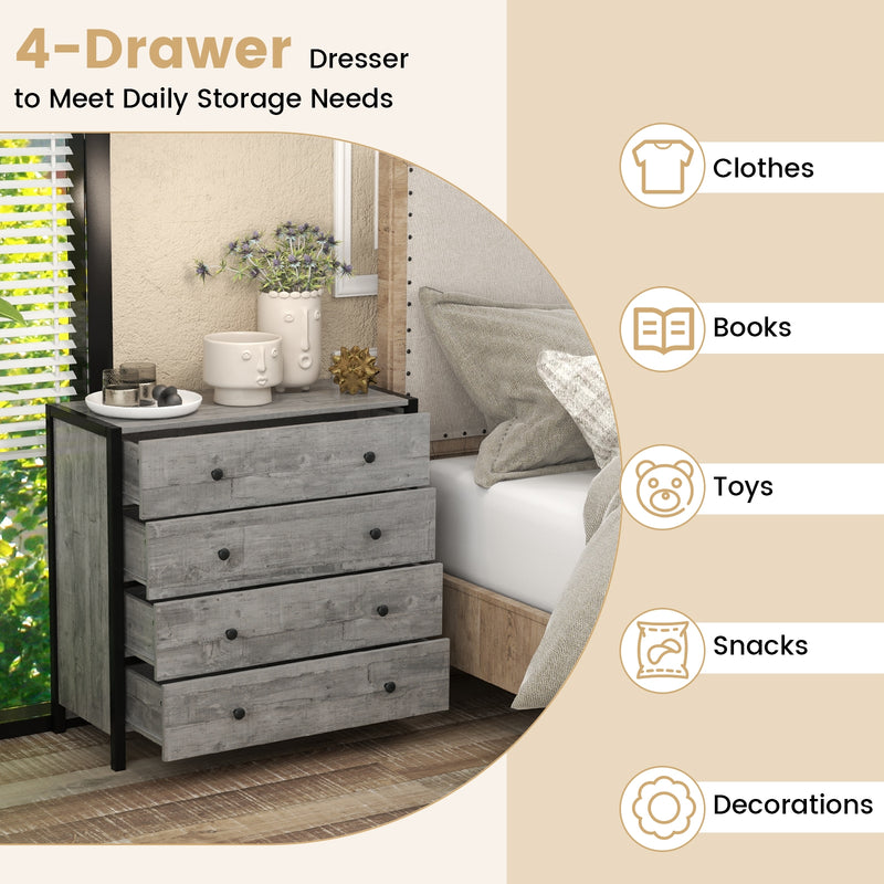 4-Drawer Dresser Modern Wooden Chest of Drawers for Bedroom Living Room-Gray