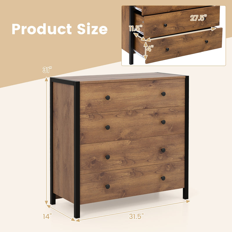 4-Drawer Dresser Modern Wooden Chest of Drawers for Bedroom Living Room-Oak