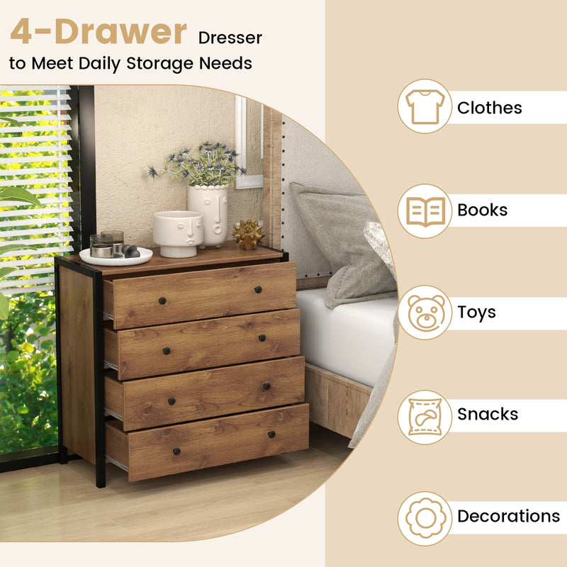 4-Drawer Dresser Modern Wooden Chest of Drawers for Bedroom Living Room-Oak