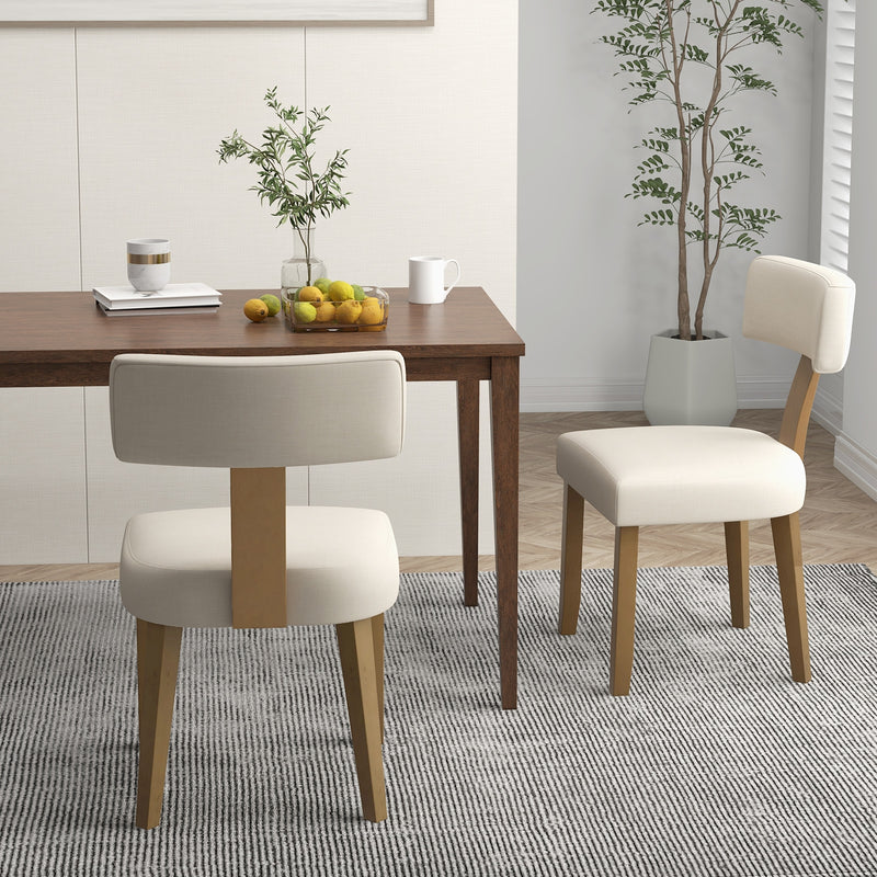 *Dining Chairs Set of 2 with Curved Backrest Padded Seat - Beige