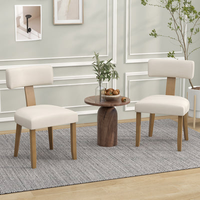 *Dining Chairs Set of 2 with Curved Backrest Padded Seat - Beige