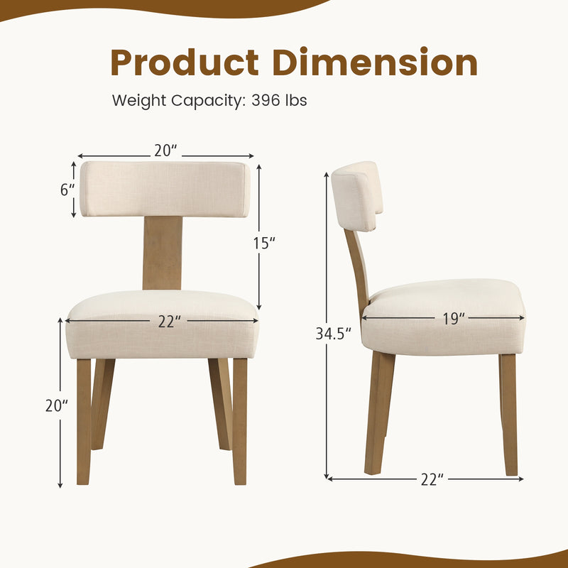 *Dining Chairs Set of 2 with Curved Backrest Padded Seat - Beige