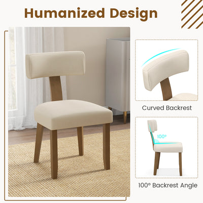 *Dining Chairs Set of 2 with Curved Backrest Padded Seat - Beige