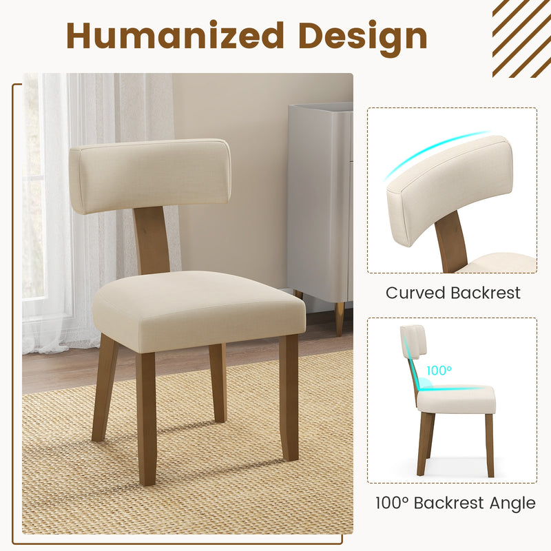 *Dining Chairs Set of 2 with Curved Backrest Padded Seat - Beige