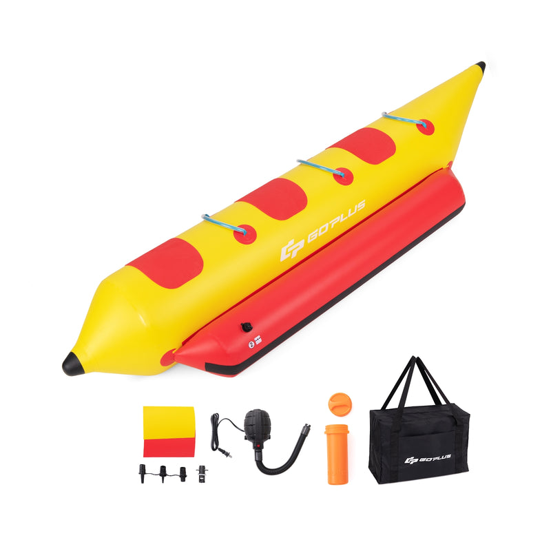 *3-Person Inflatable Banana Boat with Electric Air Pump Carrying Bag and Repair Kit