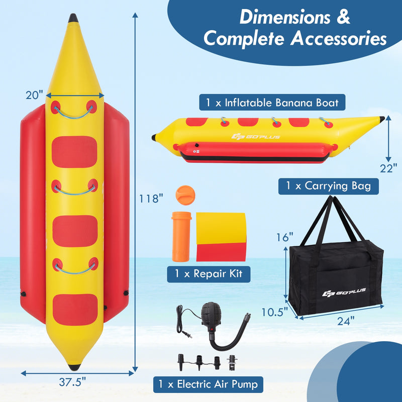 *3-Person Inflatable Banana Boat with Electric Air Pump Carrying Bag and Repair Kit
