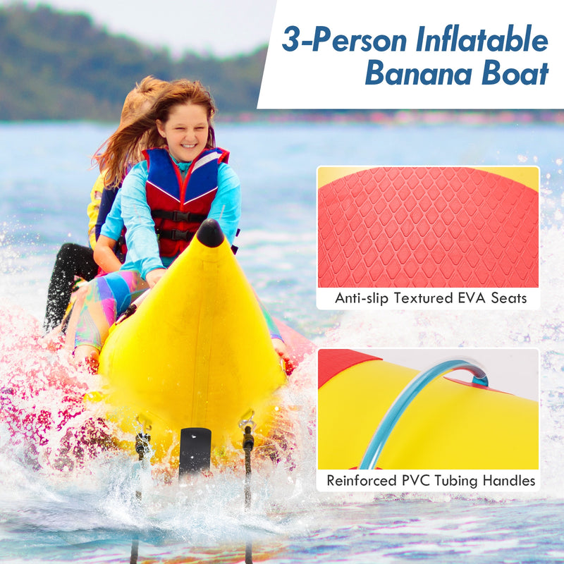 *3-Person Inflatable Banana Boat with Electric Air Pump Carrying Bag and Repair Kit