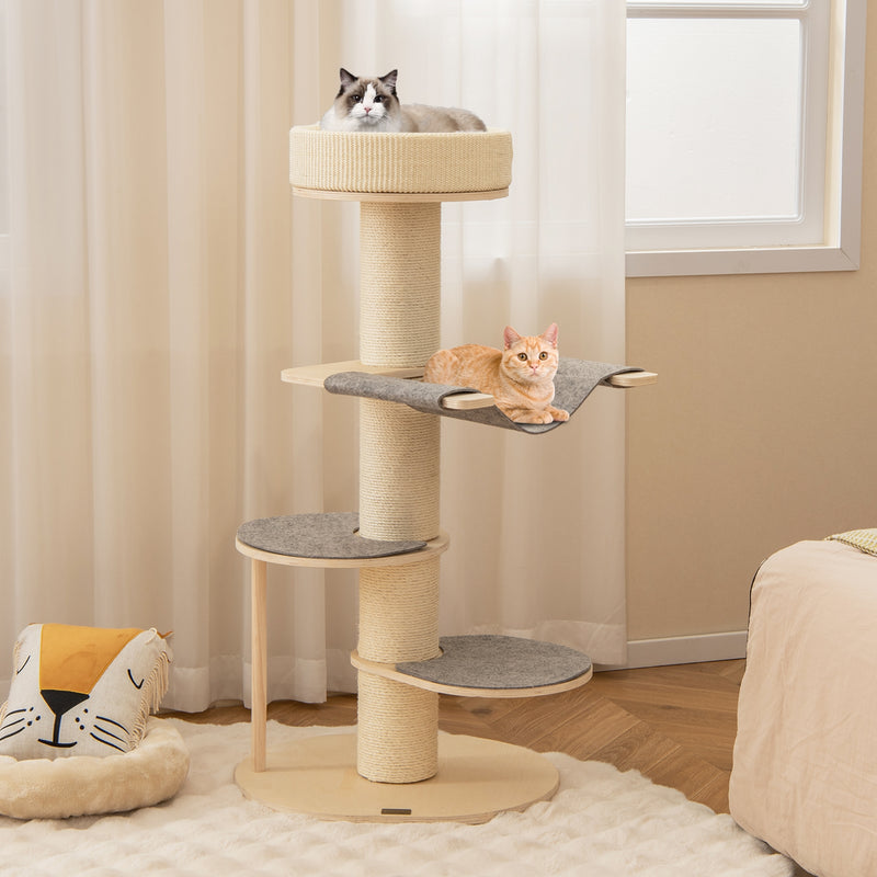 *47 Inches Cat Tree for Indoor Cats with Thickened Sisal Scratching Posts - Gray