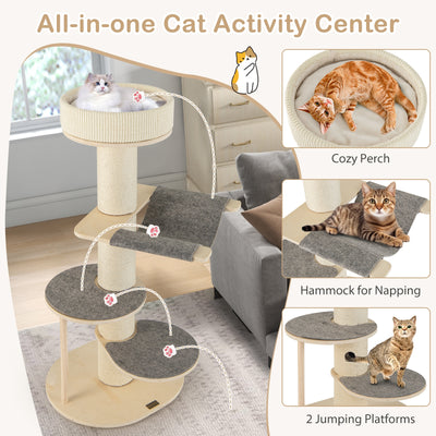 *47 Inches Cat Tree for Indoor Cats with Thickened Sisal Scratching Posts - Gray