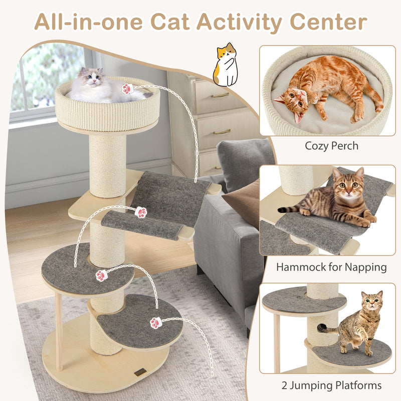 *47 Inches Cat Tree for Indoor Cats with Thickened Sisal Scratching Posts - Gray