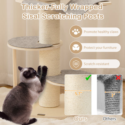 *47 Inches Cat Tree for Indoor Cats with Thickened Sisal Scratching Posts - Gray