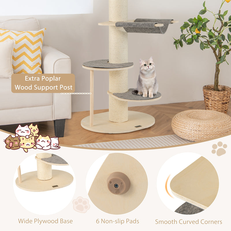 *47 Inches Cat Tree for Indoor Cats with Thickened Sisal Scratching Posts - Gray