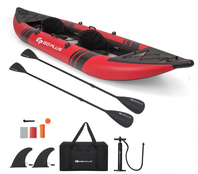 *Inflatable 2-person Kayak Set with Aluminium Oars and Repair Kit - Red