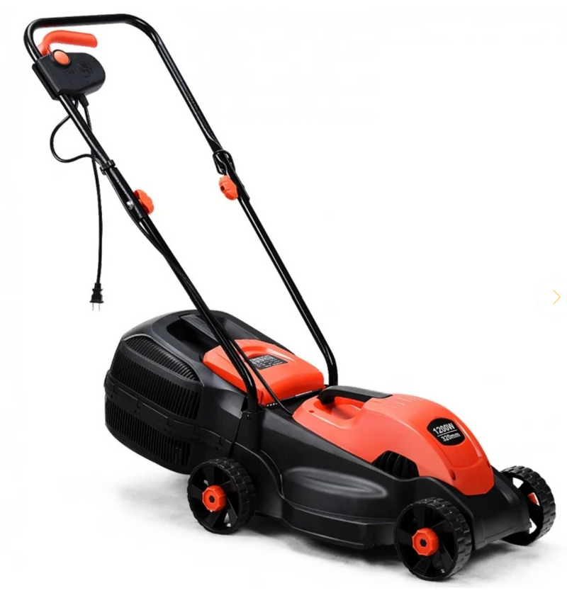 13 Inch Electric Push Lawn Corded Mower with Grass Bag - Red